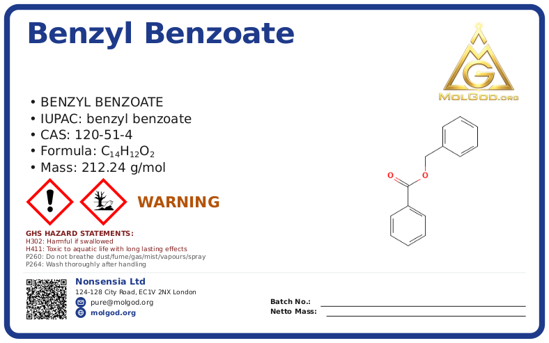 Benzyl Benzoate (CAS 120-51-4), CAS 120-51-4 — chemical product label