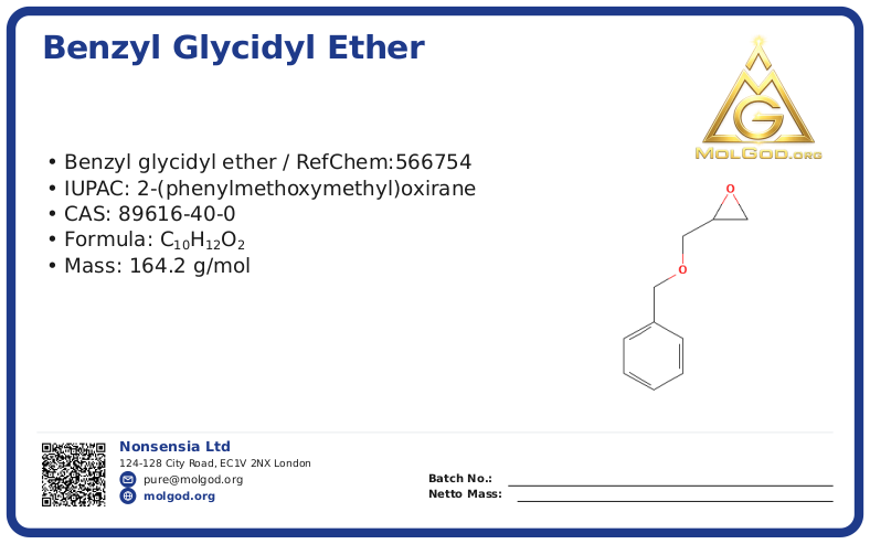 Benzyl Glycidyl Ether HW (CAS 89616-40-0), CAS 89616-40-0 — chemical product label