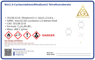 Bis(1,5-cyclooctadiene)rhodium(I) tetrafluoroborate (CAS 35138-22-8), CAS 35138-22-8 — chemical product label