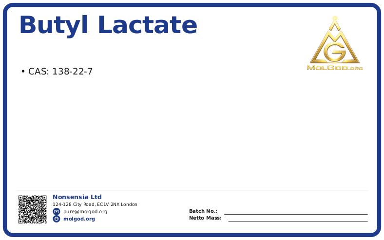 Butyl lactate (CAS 138-22-7), CAS 138-22-7 — chemical product label