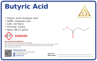 正丁酸 (CAS 107-92-6), CAS 107-92-6 — chemical product label