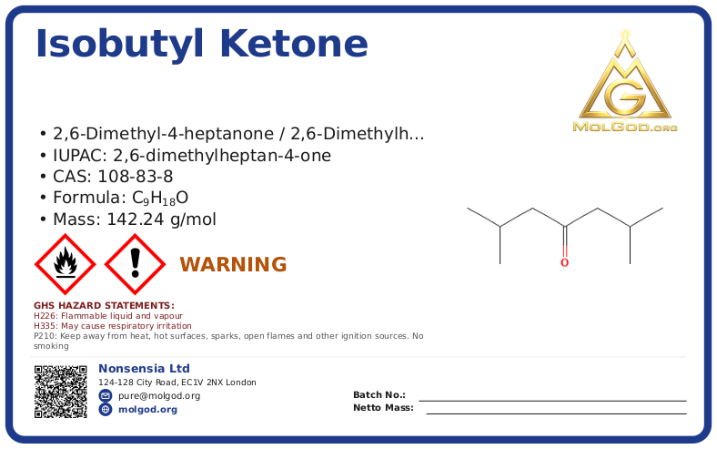 CAS 108-83-8, CAS 108-83-8 — chemical product label