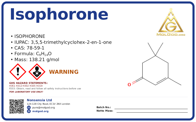 CAS 78-59-1, CAS 78-59-1 — chemical product label
