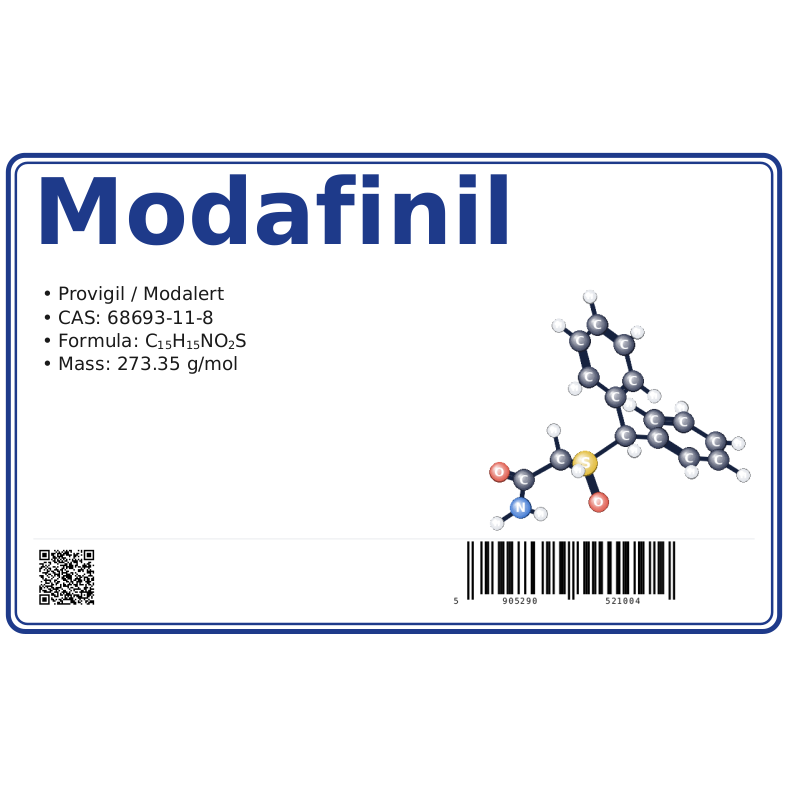 Modafinil, CAS 68693-11-8 — etykieta produktu chemicznego