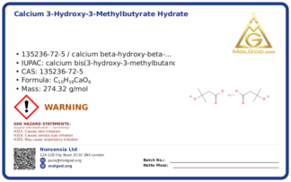 Calcium 3-Hydroxy-3-methylbutyrate Hydrate (CAS 135236-72-5), CAS 135236-72-5 — chemical product label
