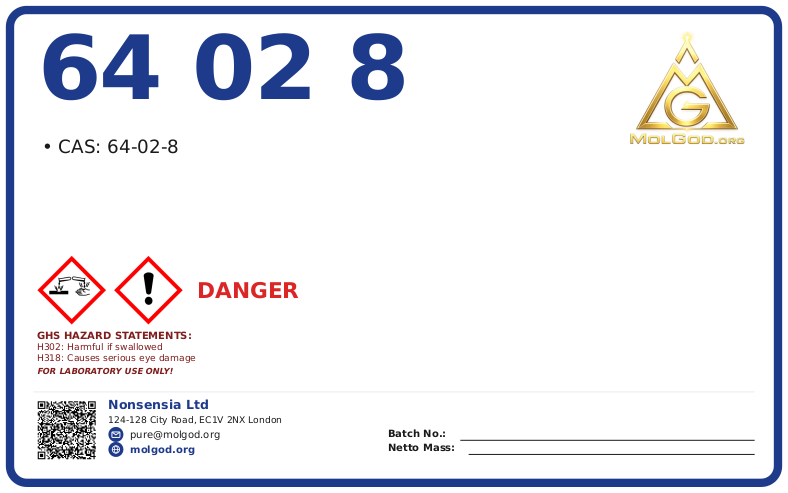 CAS 64-02-8 — chemical product label