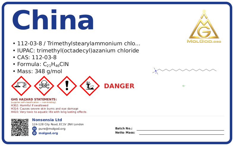 China (CAS 112-03-8), CAS 112-03-8 — chemical product label