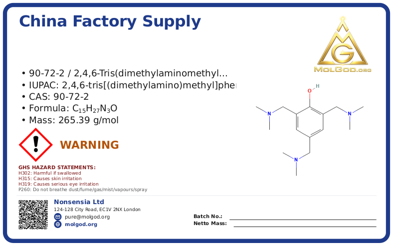 China Factory Supply DMP-30 (CAS 90-72-2), CAS 90-72-2 — chemical product label