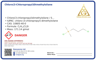 Chloro(3-chloropropyl)dimethylsilane (CAS 10605-40-0), CAS 10605-40-0 — chemical product label