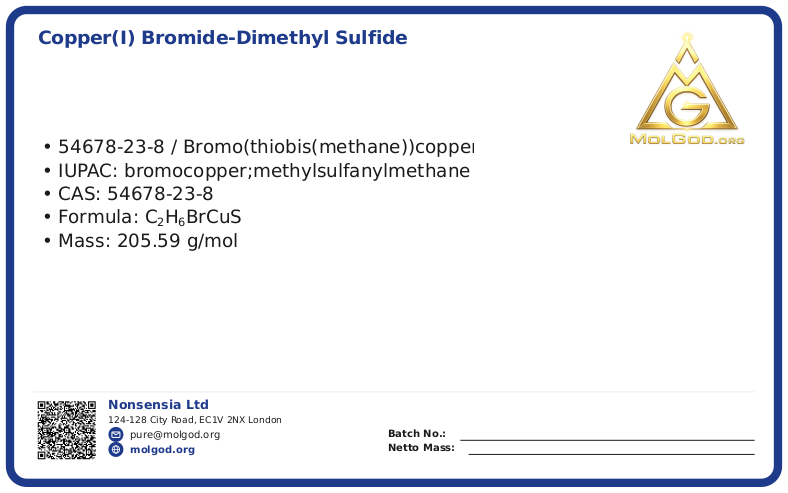 Copper(I) bromide-dimethyl sulfide (CAS 54678-23-8), CAS 54678-23-8 — chemical product label