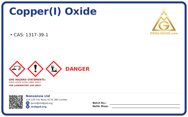 Copper(Ⅰ) oxide (CAS 1317-39-1), CAS 1317-39-1 — chemical product label