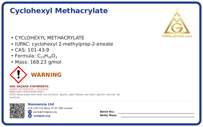 Cyclohexyl methacrylate (CAS 101-43-9), CAS 101-43-9 — chemical product label