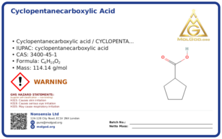 Cyclopentanecarboxylic acid (CAS 3400-45-1), CAS 3400-45-1 — chemical product label