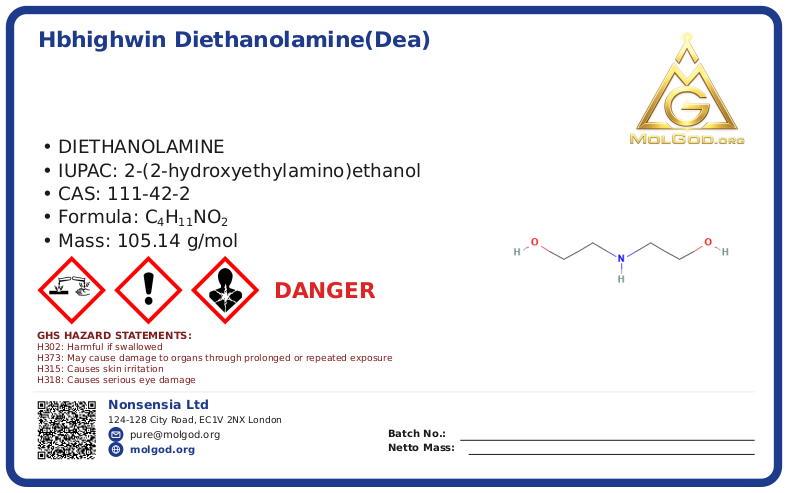 hbhighwin Diethanolamine(DEA) (CAS 111-42-2), CAS 111-42-2 — chemical product label