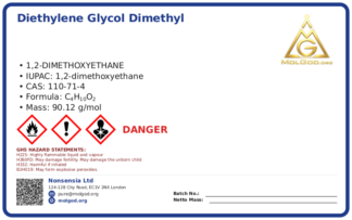 Diethylene glycol dimethyl ether (DME/1,2-dimethoxyethane) is a low-boiling-point non (CAS 110-71-4), CAS 110-71-4 — chemical product label