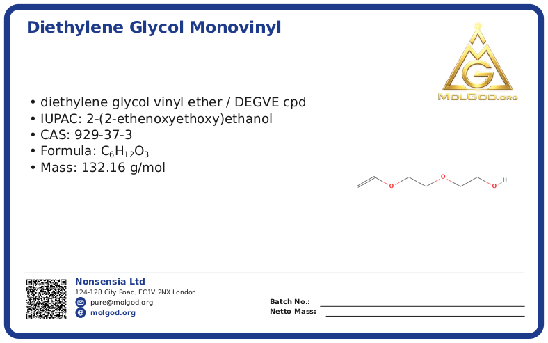 Diethylene glycol monovinyl ether (CAS 929-37-3), CAS 929-37-3 — chemical product label