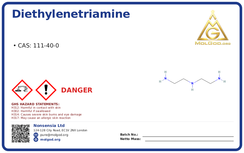 Diethylenetriamine (CAS 111-40-0) — Xilong Scientific, CAS 111-40-0 — chemical product label