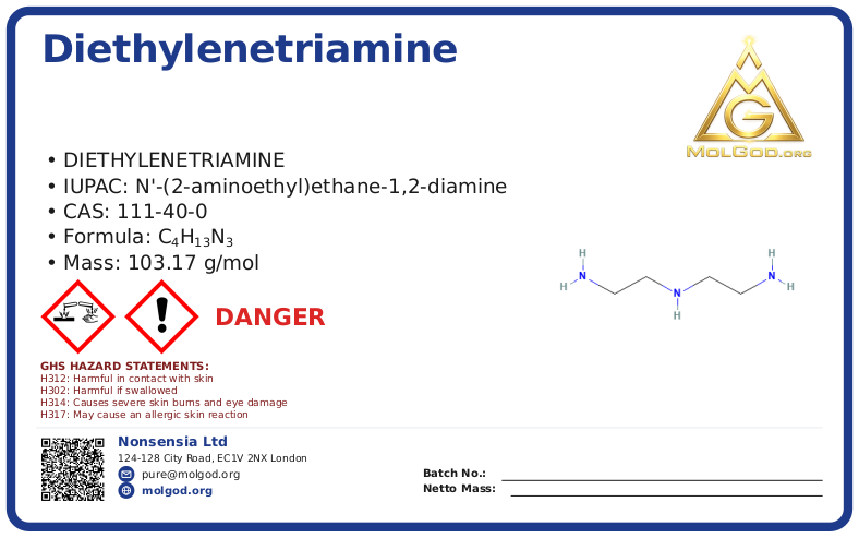 Diethylenetriamine (CAS 111-40-0) — chemical product label