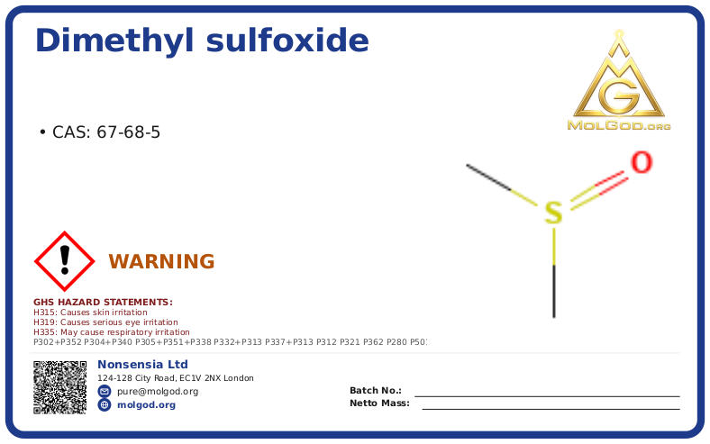 Dimethyl Sulfoxide Reagent (CAS 67-68-5), CAS 67-68-5 — chemical product label
