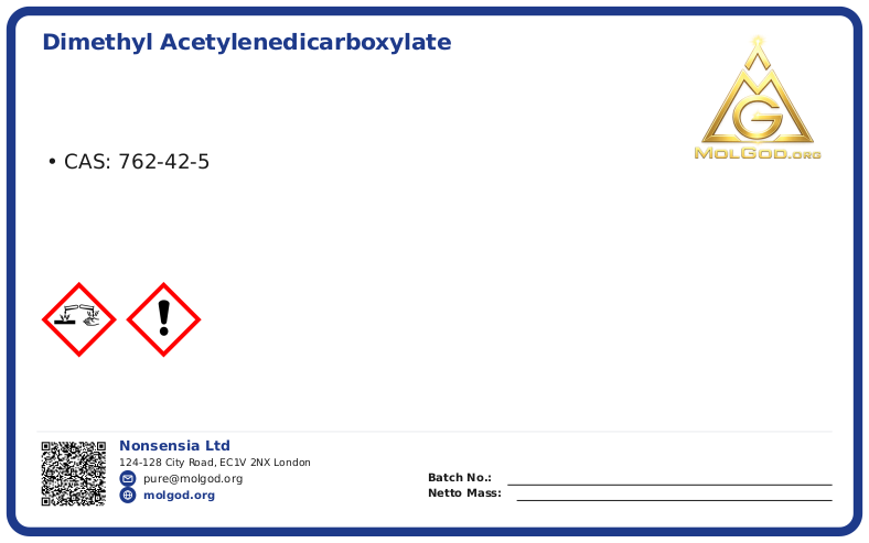 Dimethyl acetylenedicarboxylate (CAS 762-42-5), CAS 762-42-5 — chemical product label