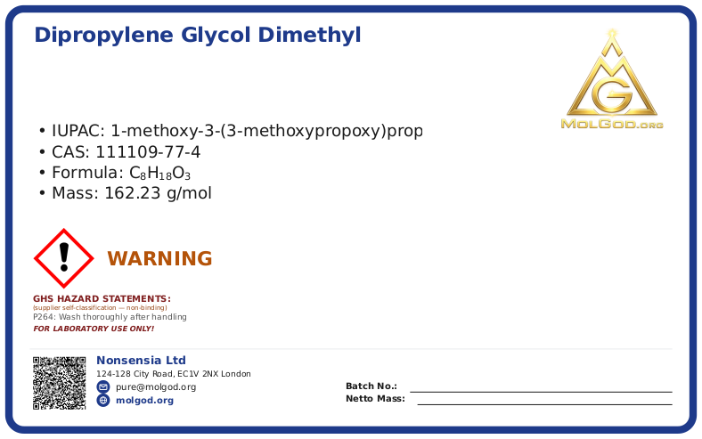 Dipropylene glycol dimethyl ether(DMM) multi-functional high-purity non (CAS 111109-77-4), CAS 111109-77-4 — chemical product label