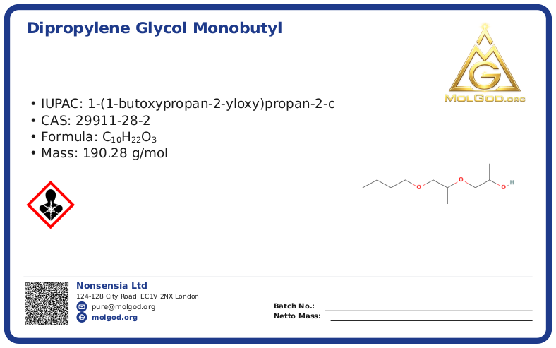 Dipropylene glycol n-butyl ether (CAS 29911-28-2), CAS 29911-28-2 — chemical product label