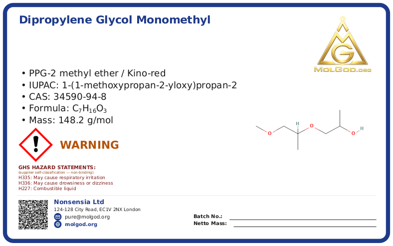Dipropylene glycol monomethyl ether environmental (CAS 34590-94-8), CAS 34590-94-8 — chemical product label
