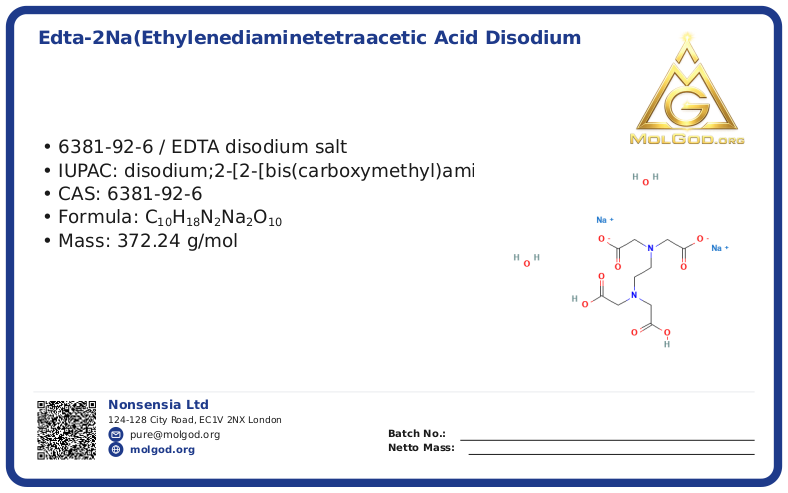 EDTA (CAS 6381-92-6), CAS 6381-92-6 — chemical product label