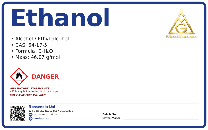 Ethanol (CAS 64-17-5), CAS 64-17-5 — chemical product label