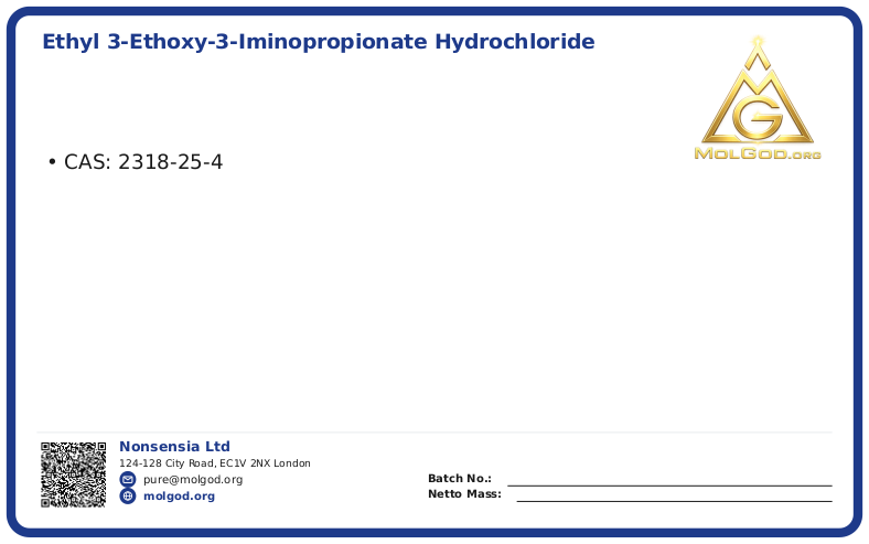 Ethyl 3-ethoxy-3-iminopropionate hydrochloride (CAS 2318-25-4), CAS 2318-25-4 — chemical product label