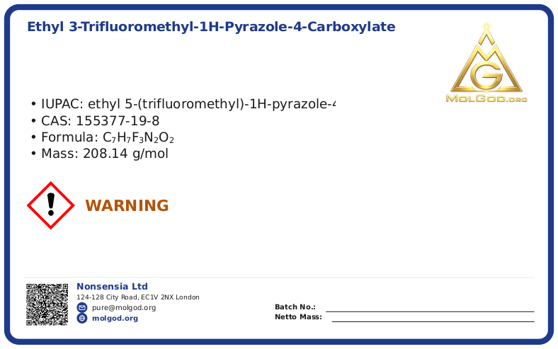 Ethyl 3-trifluoromethyl-1H-pyrazole-4-carboxylate (CAS 155377-19-8), CAS 155377-19-8 — chemical product label
