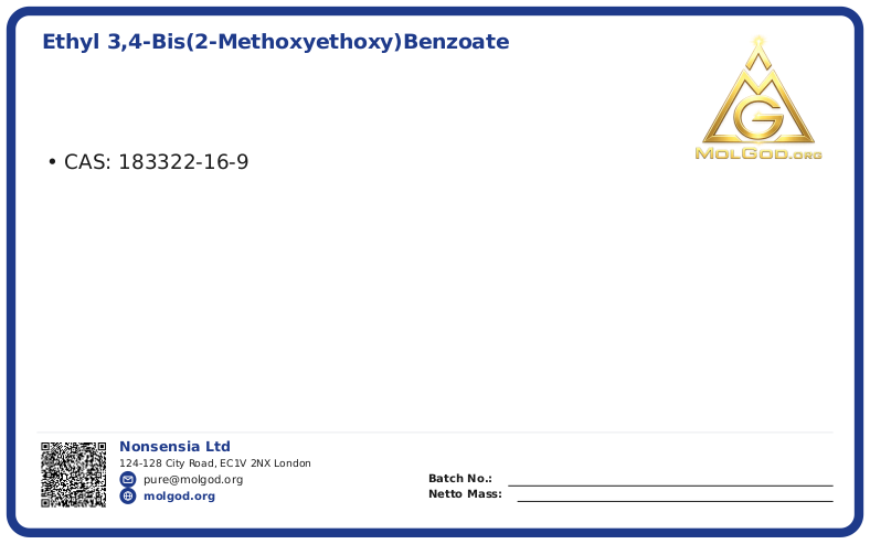 Ethyl 3,4-bis(2-methoxyethoxy)benzoate (CAS 183322-16-9), CAS 183322-16-9 — chemical product label