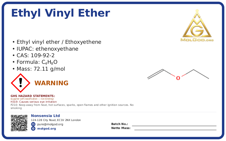 Ethyl vinyl ether (CAS 109-92-2), CAS 109-92-2 — chemical product label