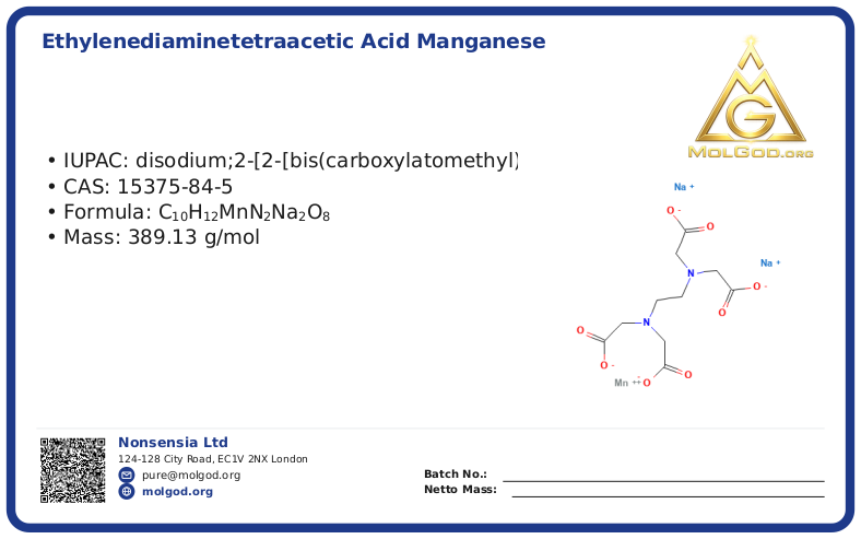 Disodium manganese EDTA (CAS 15375-84-5), CAS 15375-84-5 — chemical product label
