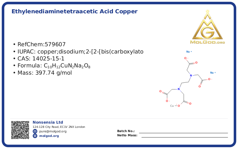 Ethylenediaminetetraacetic acid copper disodium salt hydrate (CAS 14025-15-1), CAS 14025-15-1 — chemical product label