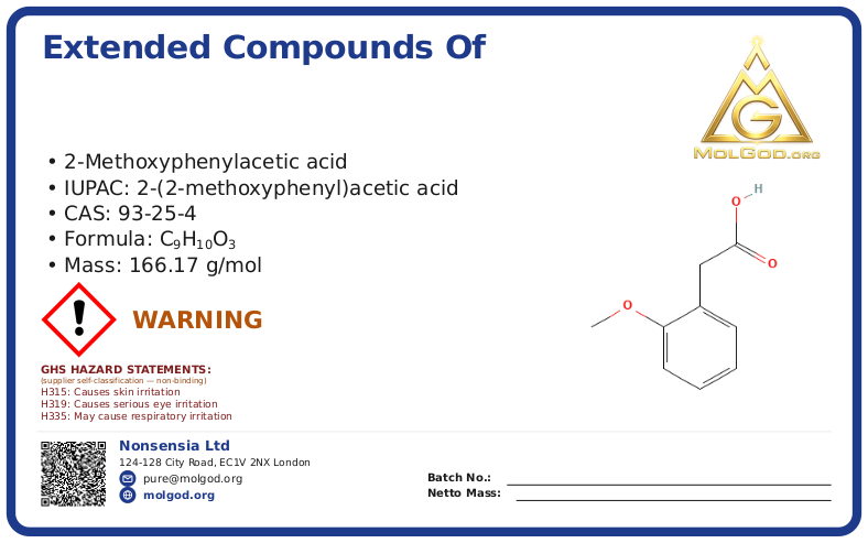 Extended compounds of phenylacetonitrile and phenylacetic acid (CAS 93-25-4), CAS 93-25-4 — chemical product label