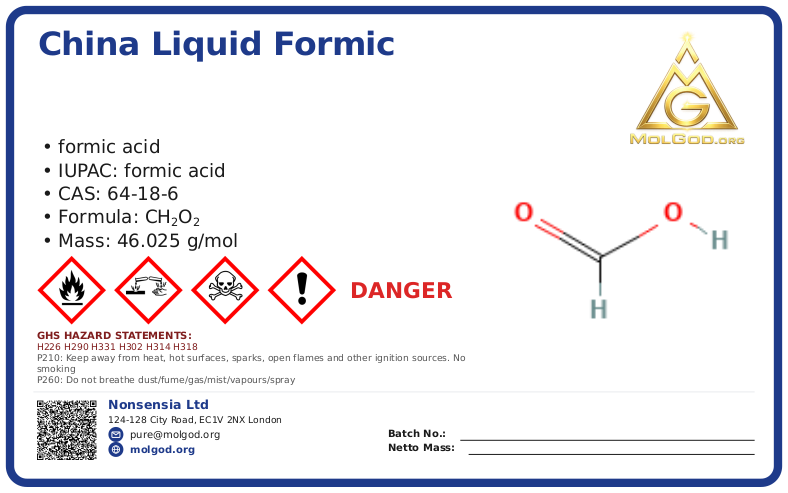 Formic Acid Multi (CAS 64-18-6), CAS 64-18-6 — chemical product label