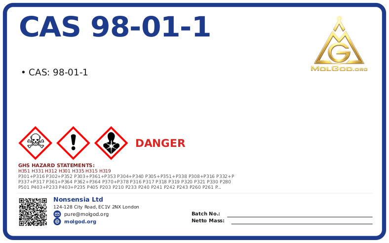 CAS 98-01-1, CAS 98-01-1 — chemical product label