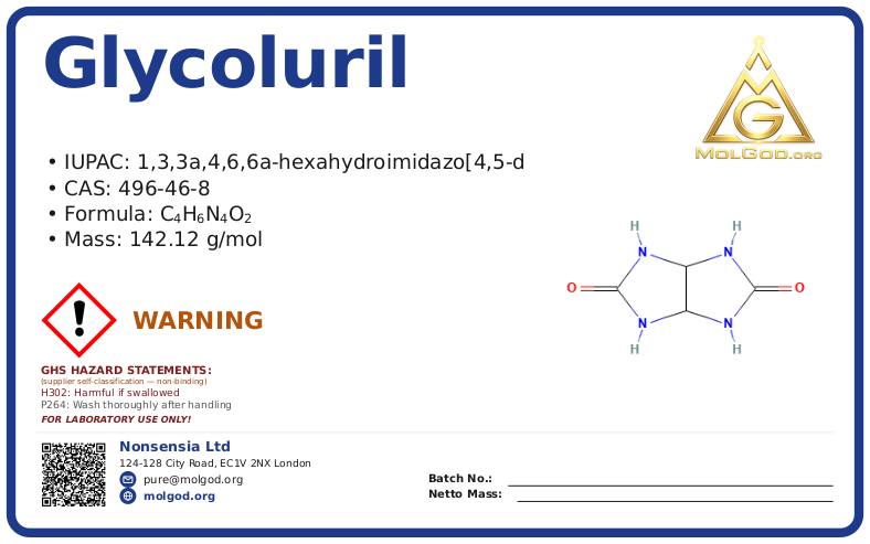 Glycoluril (CAS 496-46-8), CAS 496-46-8 — chemical product label