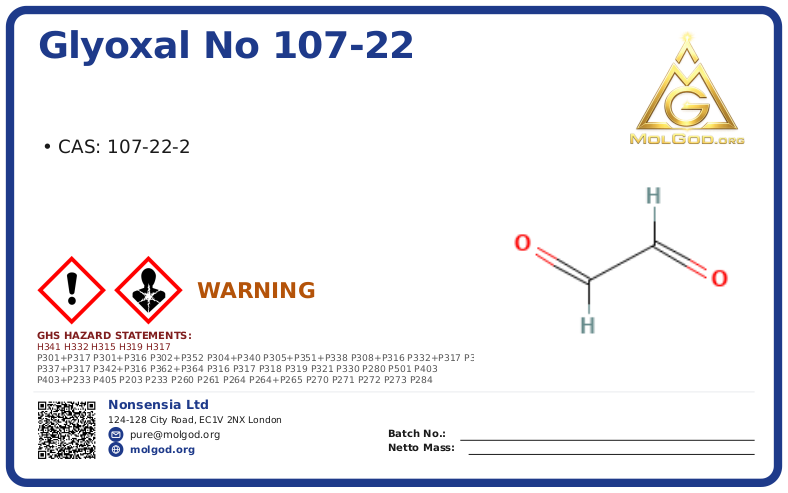 Glyoxal CAS No 107-22 (CAS 107-22-2) — Xilong Scientific, CAS 107-22-2 — chemical product label