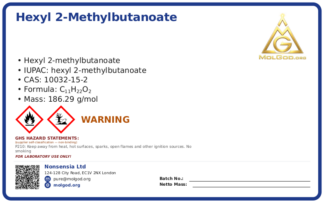 Hexyl 2-methylbutanoate (CAS 10032-15-2), CAS 10032-15-2 — chemical product label