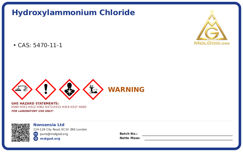 Hydroxylammonium Chloride (CAS 5470-11-1), CAS 5470-11-1 — chemical product label