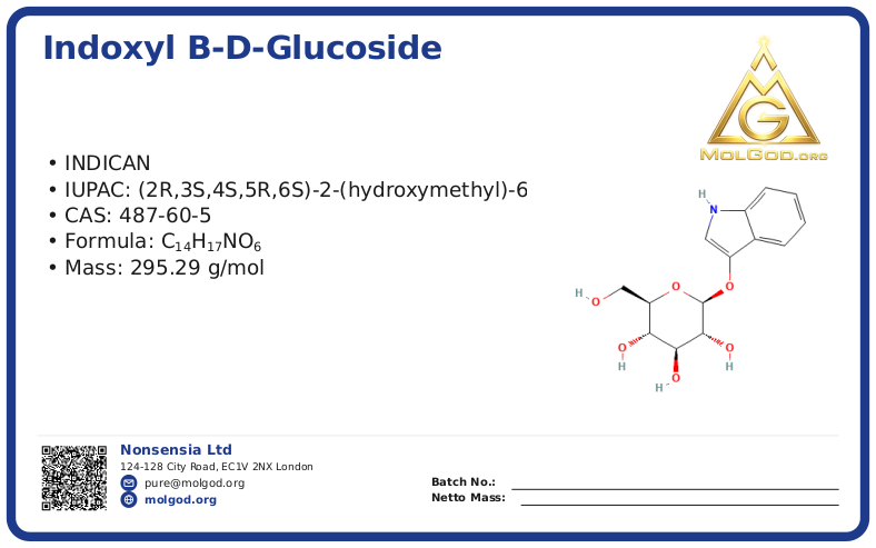 Indoxyl β-D-glucoside (CAS 487-60-5), CAS 487-60-5 — chemical product label