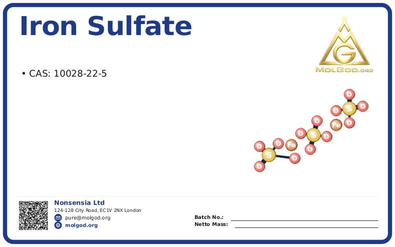 Iron Sulfate (CAS 10028-22-5), CAS 10028-22-5 — chemical product label