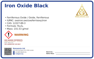Iron oxide black (iron black) is produced in a complete range, providing coloring for building materials, industrial coatings, plastics and rubber, etc. (CAS 12227-89-3), CAS 12227-89-3 — chemical product label