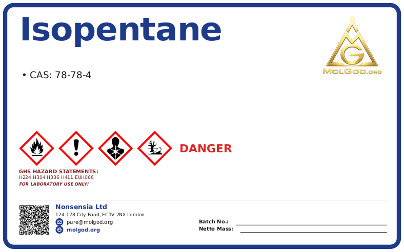 Isopentane (CAS 78-78-4), CAS 78-78-4 — chemical product label
