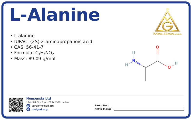 L-Alanine (CAS 56-41-7), CAS 56-41-7 — chemical product label
