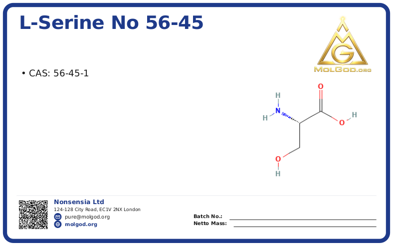 L-Serine CAS No 56-45 (CAS 56-45-1) — Xilong Scientific, CAS 56-45-1 — chemical product label