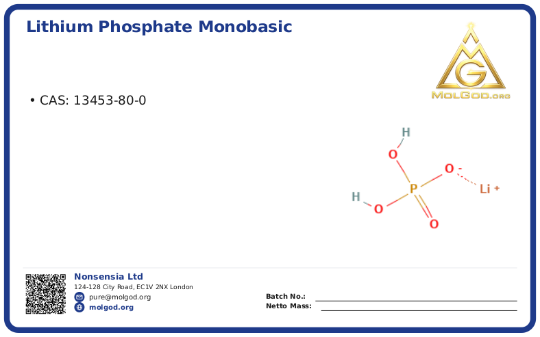 Lithium phosphate monobasic (CAS 13453-80-0), CAS 13453-80-0 — chemical product label