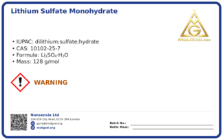 Lithium sulfate monohydrate (CAS 10102-25-7), CAS 10102-25-7 — chemical product label